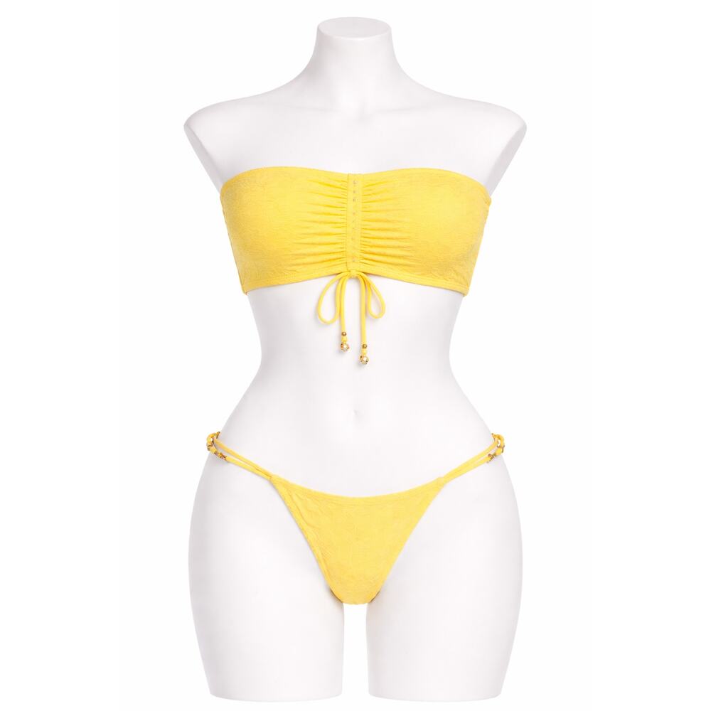 JMP The Label Yellow Textured Bandeau Bikini Set Gold Bead XL NWT